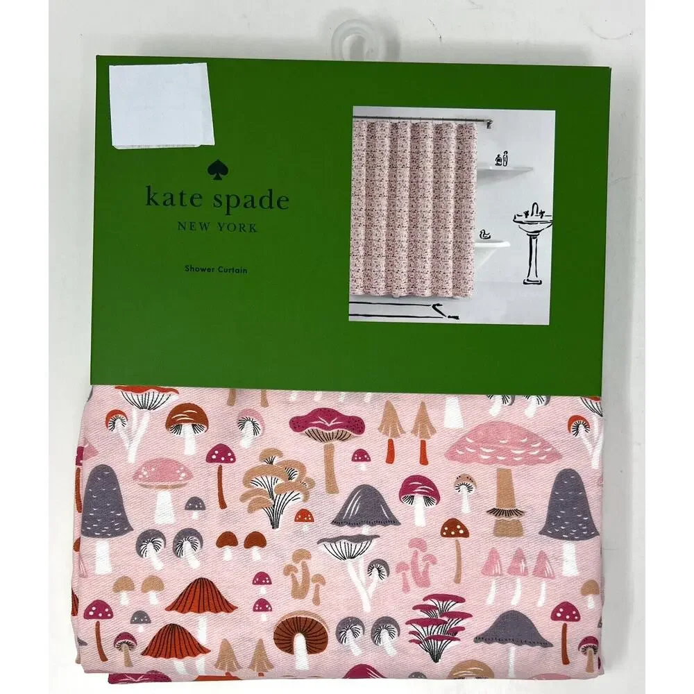 KATE SPADE New York MUSHROOM Fabric SHOWER CURTAIN 72” x 72” Pink Multicolor
